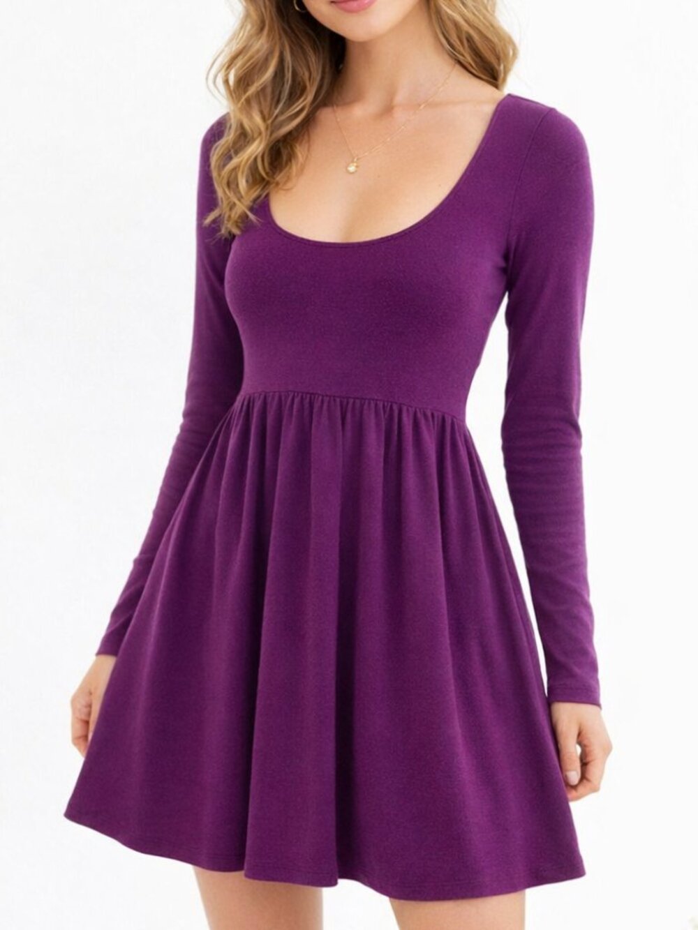 Free People Purple Fit & Flare Mini Dress • Long Sleeve • Size Small